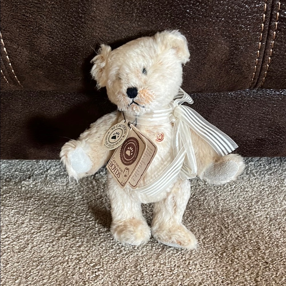 Cream Teddy Bear with Ribbon Preowned